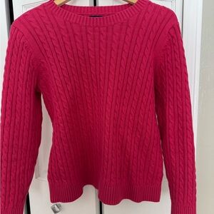 Lands' End Pink Cable Knit Crew Neck Sweater